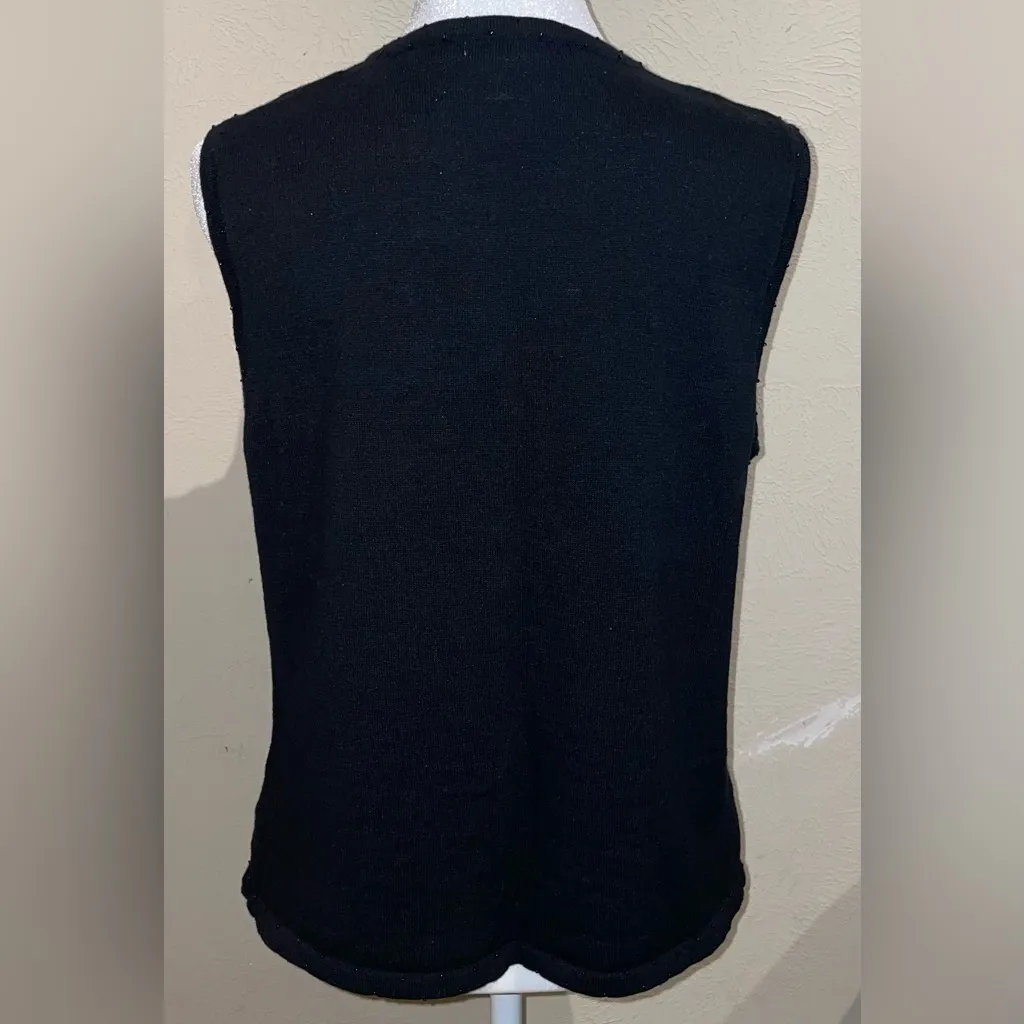 Hampshire Studio Women’s Size XL Vintage Christmas Trees Black Sweater Vest - Image 2