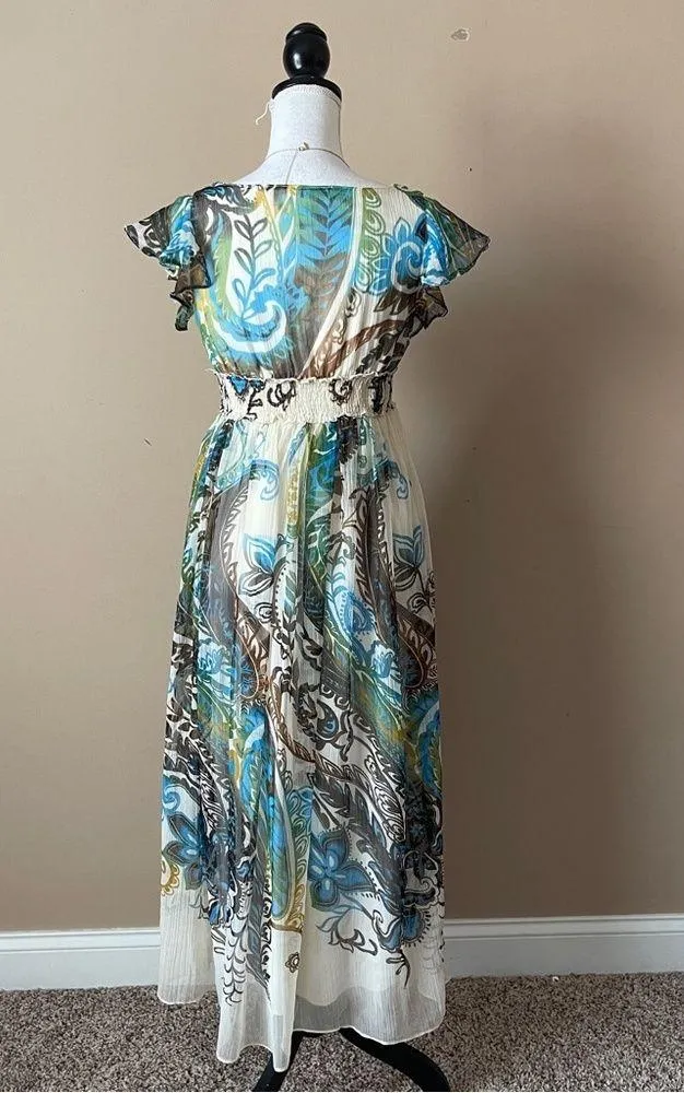 JESSICA TAYLOR | Printed Empire Waist Midi Dress Sz M Size M - Image 5