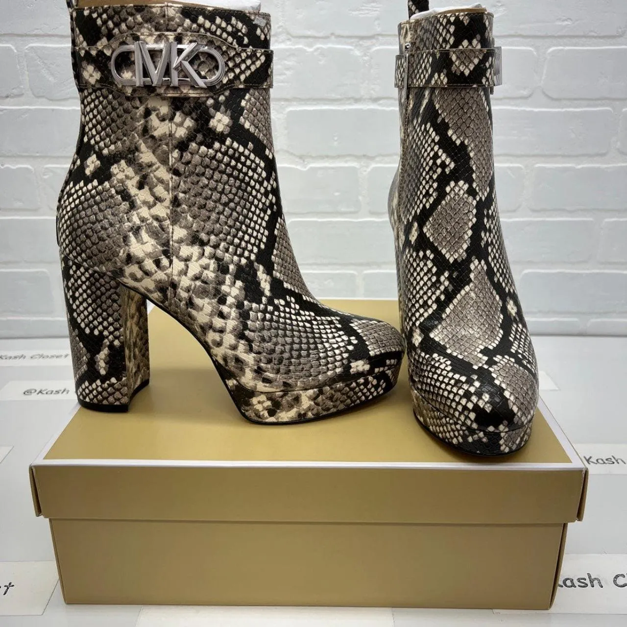 Michael Kors Parker Snake Embossed Faux Leather Platform Boots - Image 7