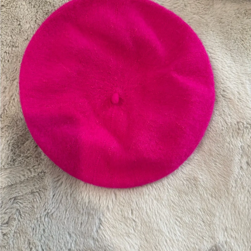 Pink Beret, Gloves and Gray Scarf Set - Image 3