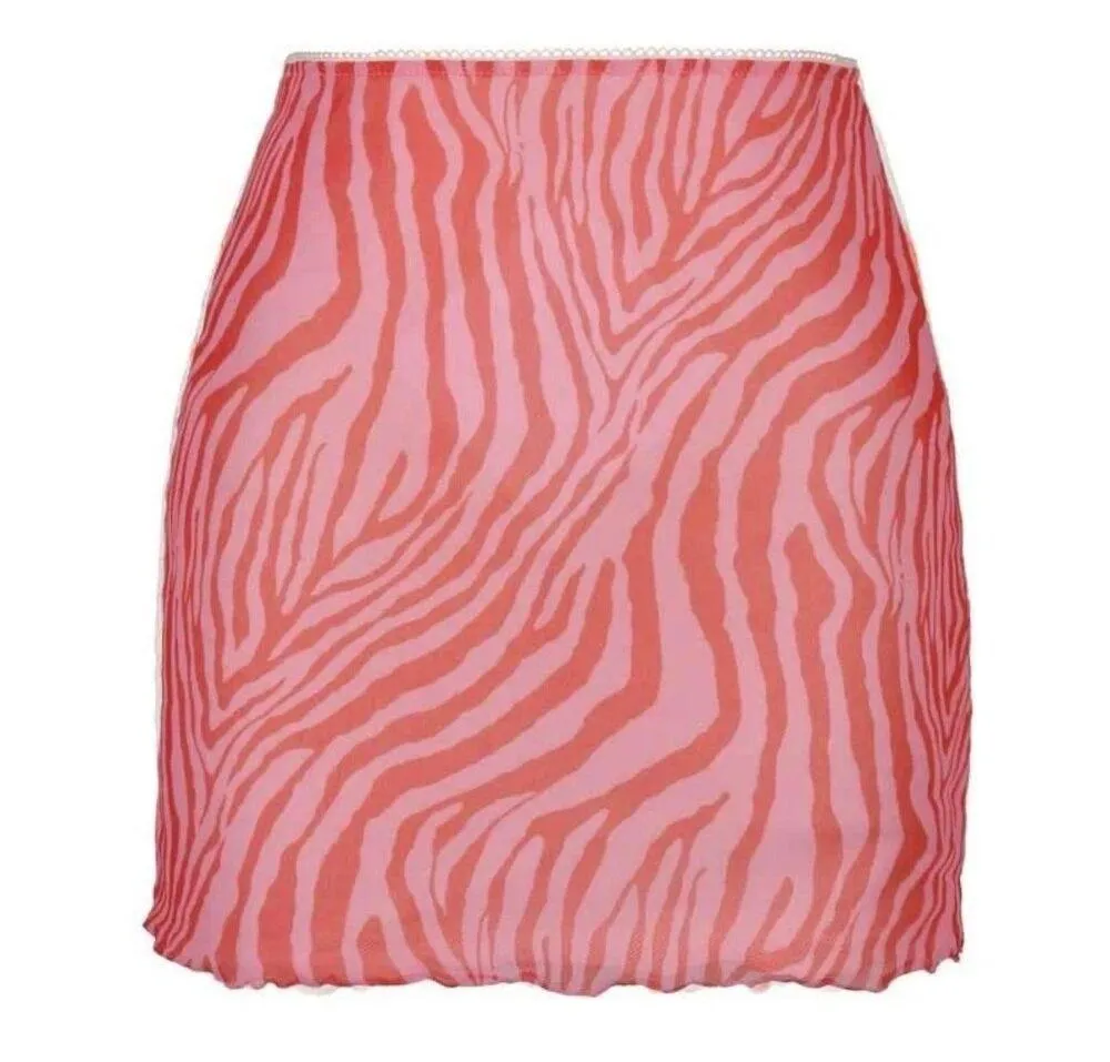 Princess Polly Lined Mesh Pink Zebra Stripes High Waisted Bodycon Mini Skirt 2 - Image 2