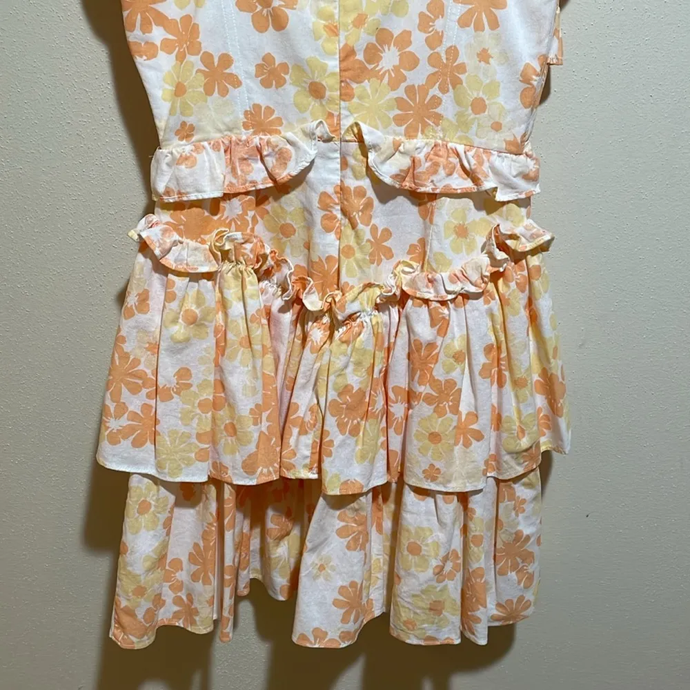 Sabo Skirt Selma Cami Ruffle Tiered Dress Size XS White Orange Yellow Floral - Image 10