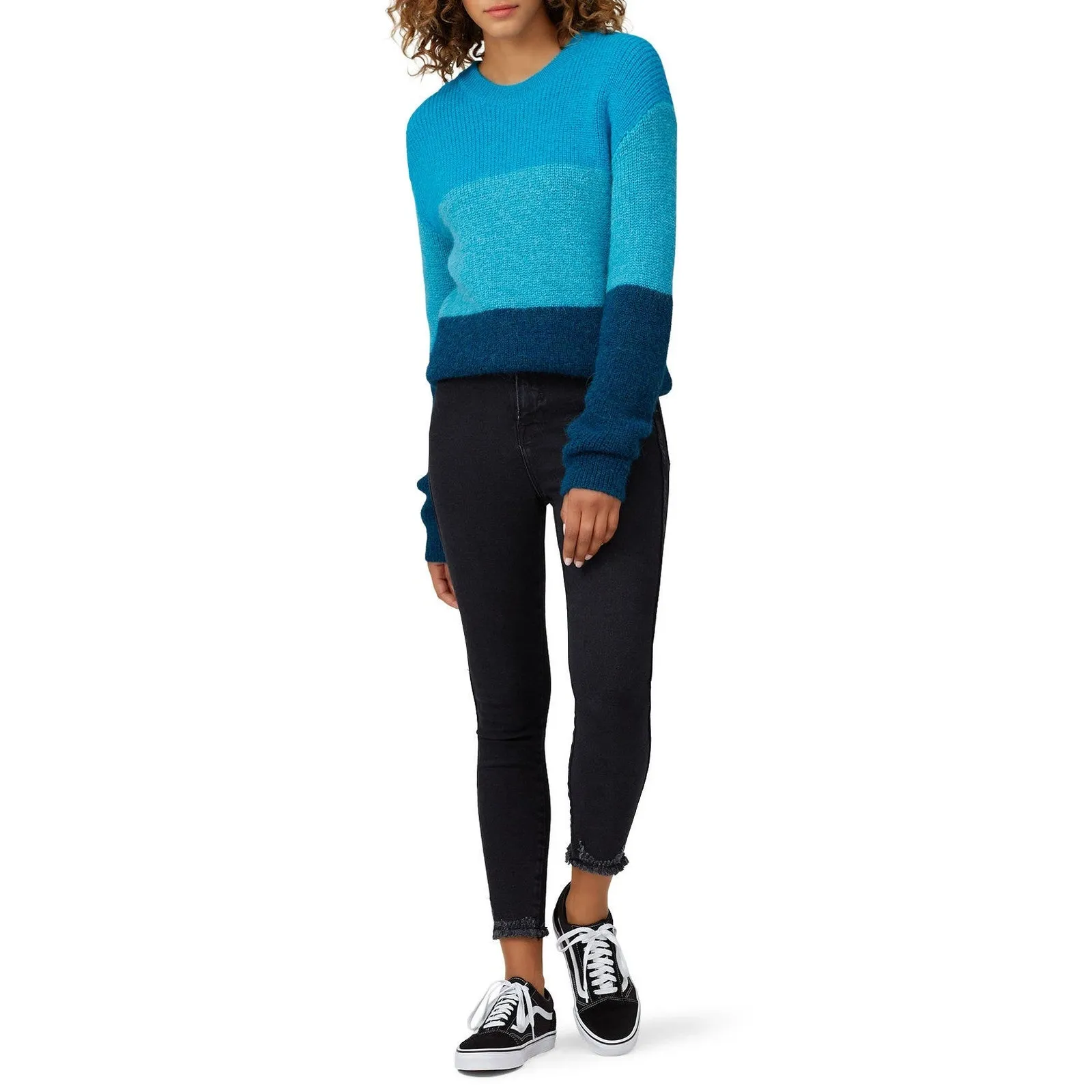 VEDA Blue Ombre Striped 100% Alpaca Wool Long Sleeve Ranch Road Sweater sz M Size M - Image 8