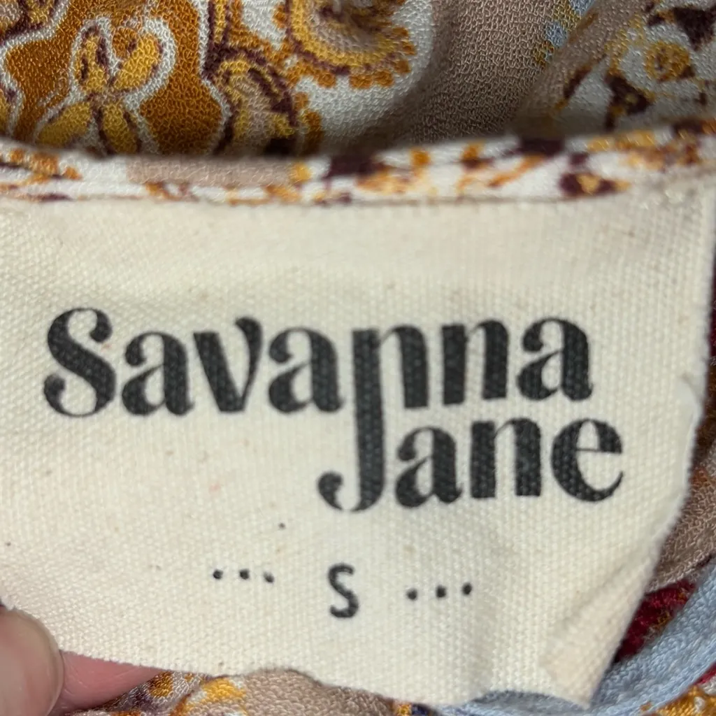 Savanna Jane Women's Boho Patchwork Embroidered Blouse‎ Top Peasant Size Small Tan - Image 9