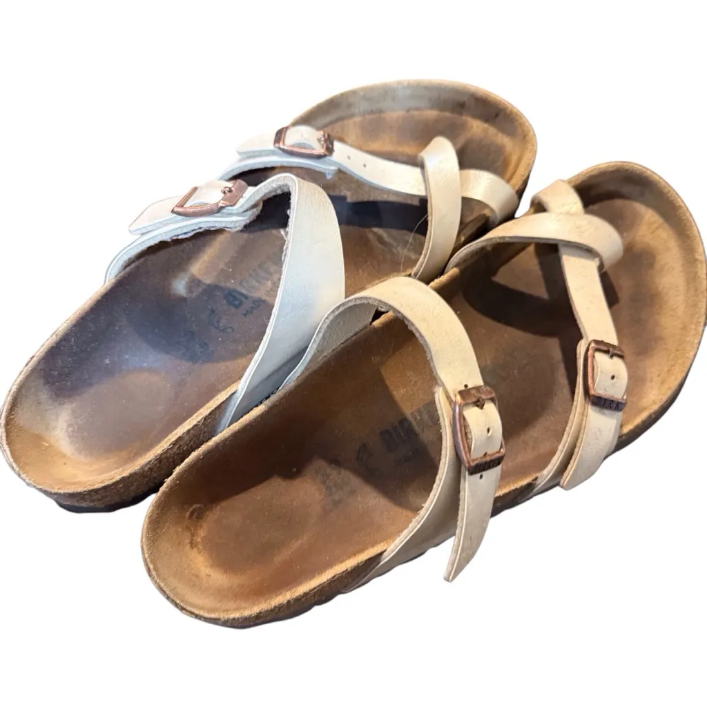 Birkenstock Womens Mayari Birko-Flor Grace‎ Pearl White GUC Size 39 US 7/8 Boho - Image 2
