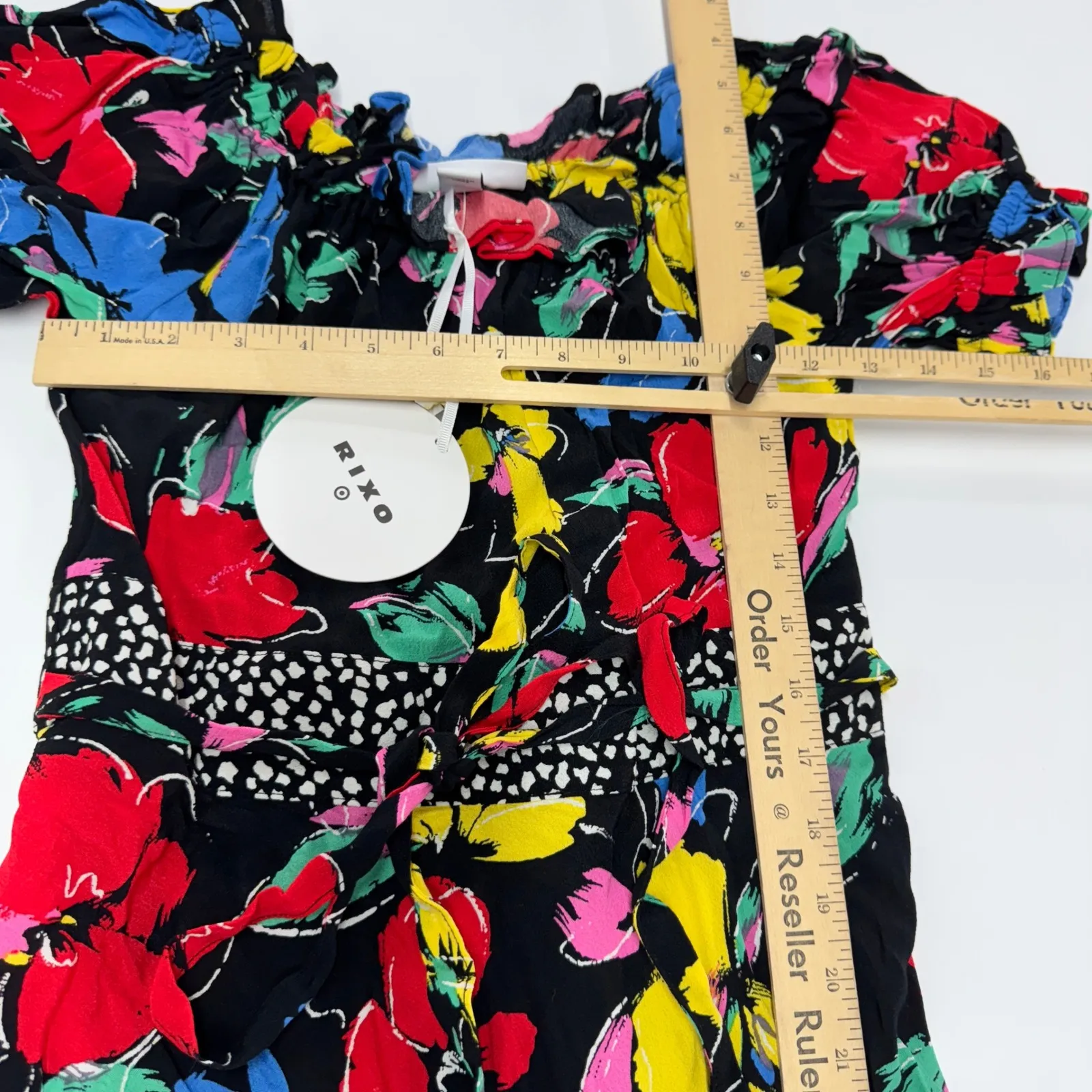 RIXO Dress Womens Size 0 Black Floral Print Flutter Sleeve Maxi‎ Off Shoulder - Image 9