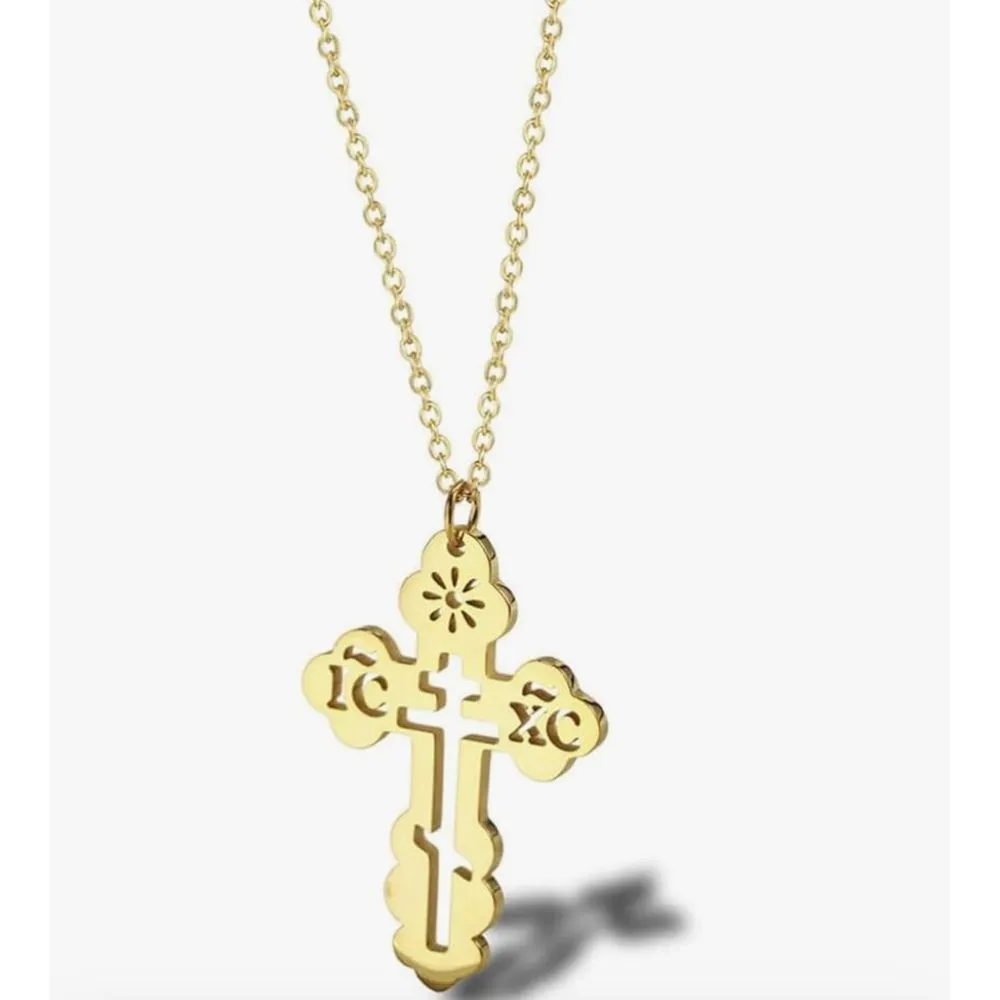 Orthodox Christian Cross Necklace Religious IC XC Pendant Gold Plated 316L 18-20 - Image 9