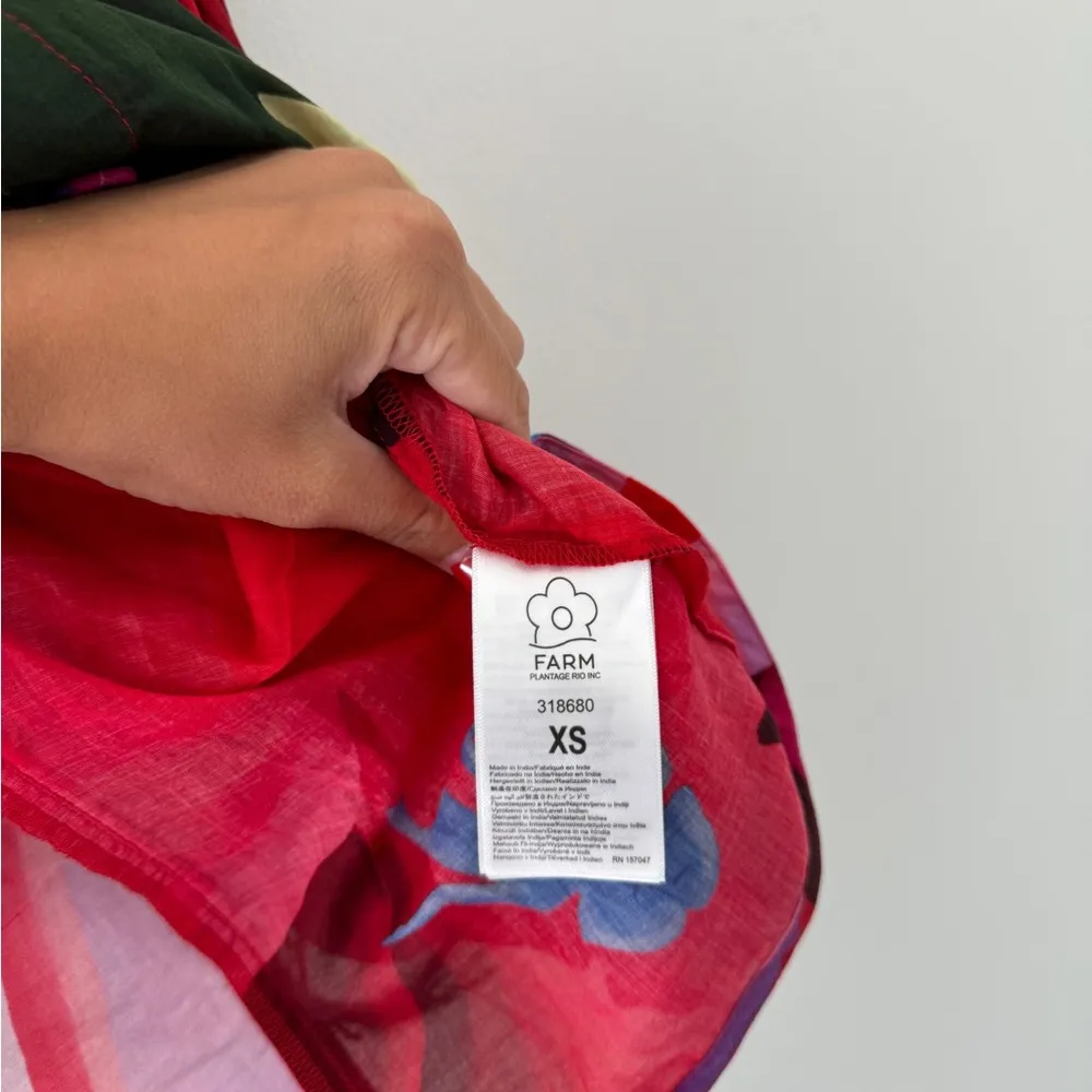 FARM RIO Red Watercolor Floral Long Sleeve Blouse XS - Image 9