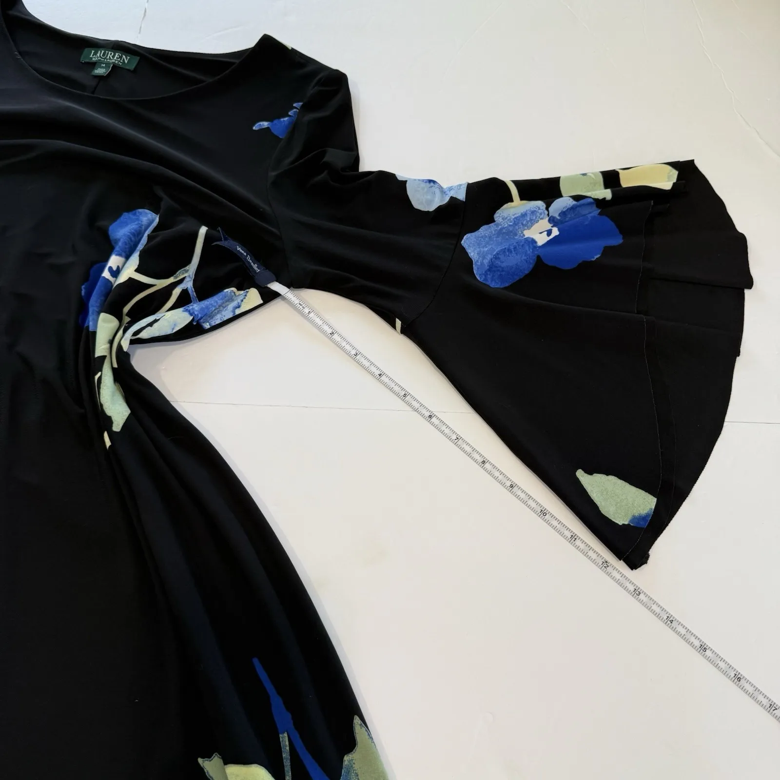 Ralph Lauren Blue Floral Bell Sleeve Stretch Jersey‎ Shift Dress Size 14 - Image 12