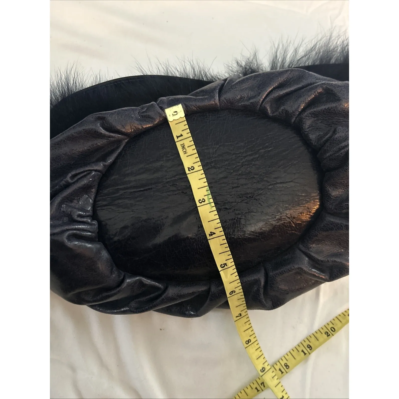 Vintage Castellari‎ Navy Blue Leather & Fur Shoulder Bag, Y2K Dark Blue Italian - Image 12