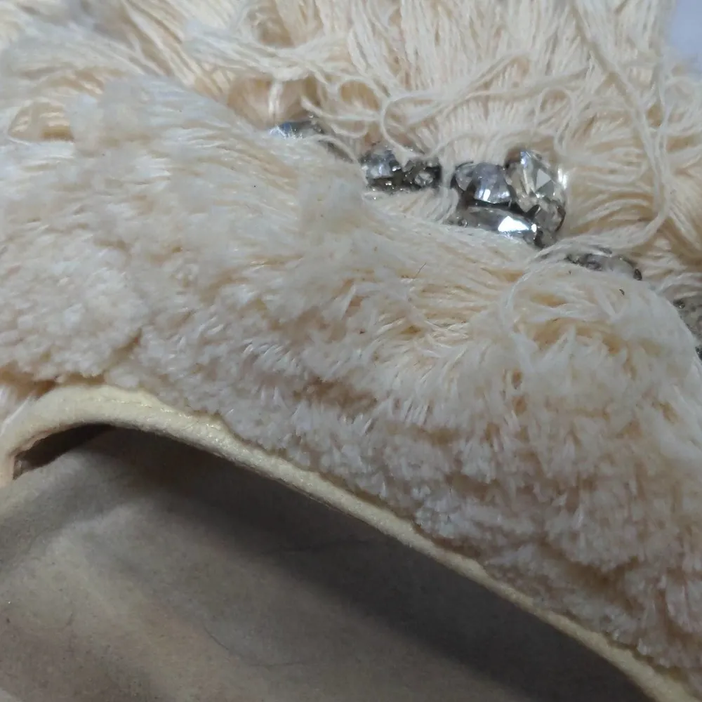 Exe Slides Sandals Beige Rhinestone Flat Heel Platform Slip On Fluffy 39 8.5 Tan - Image 8