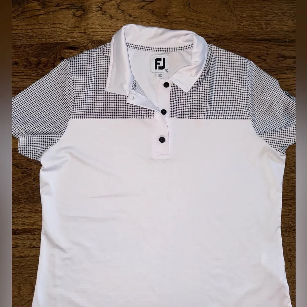 FootJoy FootJoy Women's Lisle Dot Print Yoke Polo- White  size small - Image 2