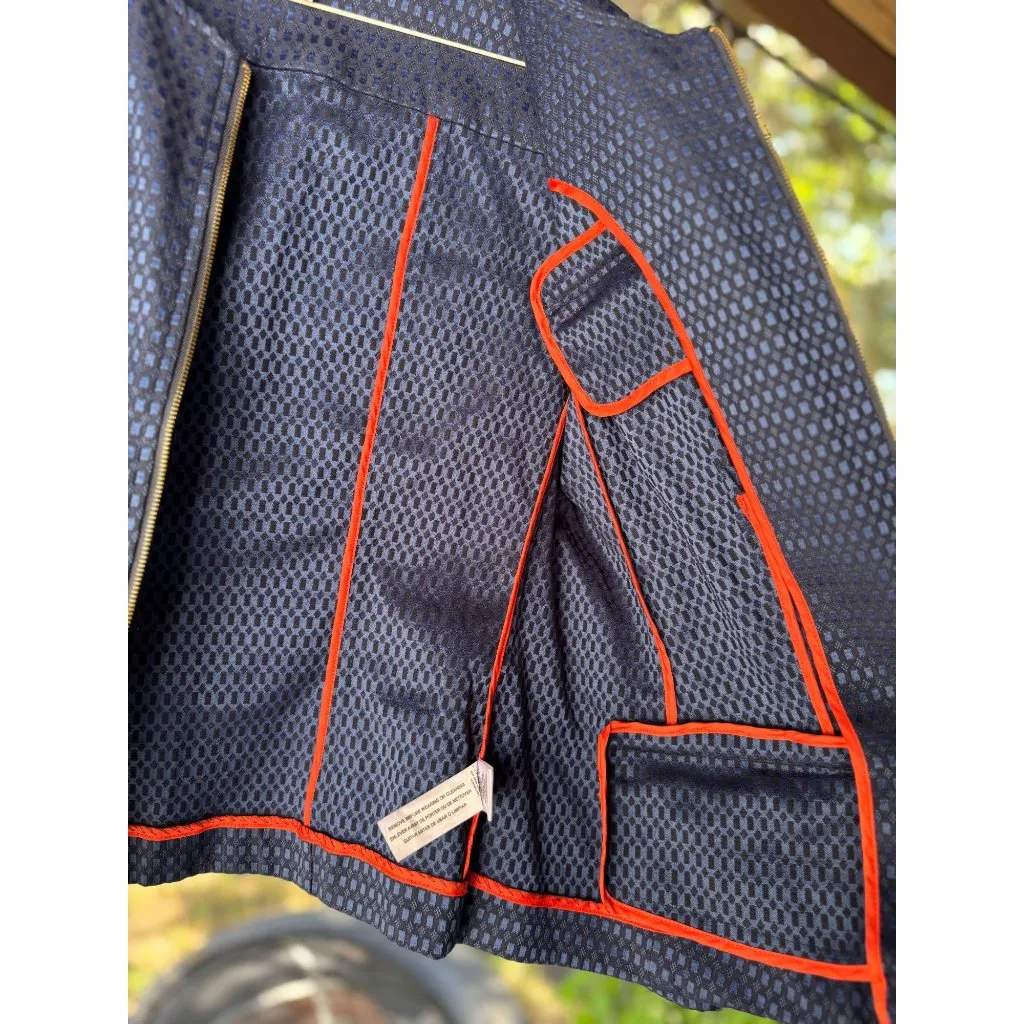 Laura Ashley Womens Blue Jacquard Jacket With Gold Zippers Size M - Image 11