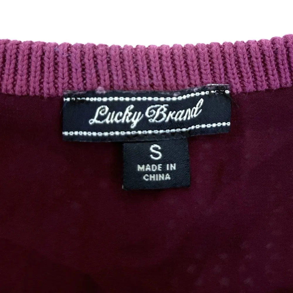 Lucky Brand Magenta Purple Cotton Blend Fishnet Soft Knit Sweater - Image 2