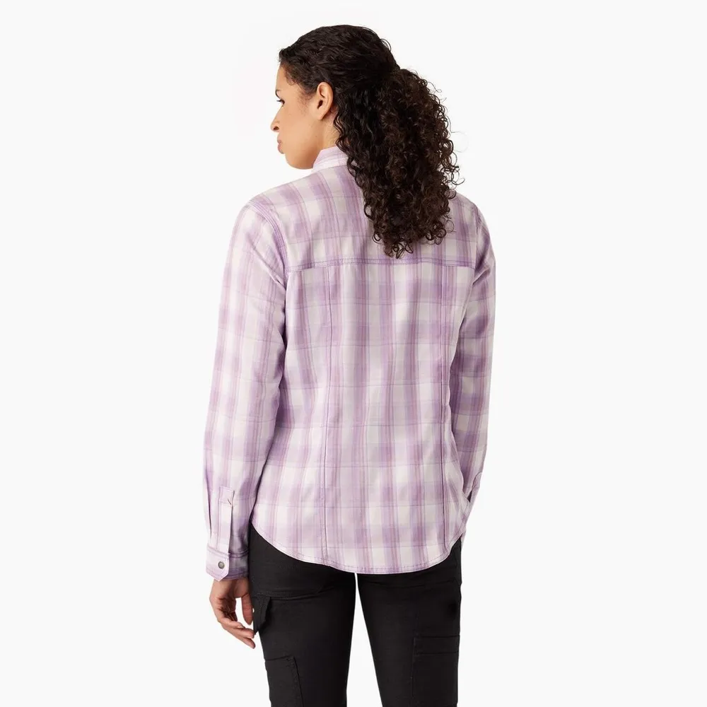 NEW Dickies Cooling Roll-Tab Work Shirt in Purple Rose Hillside Plaid Women’s M - Image 3