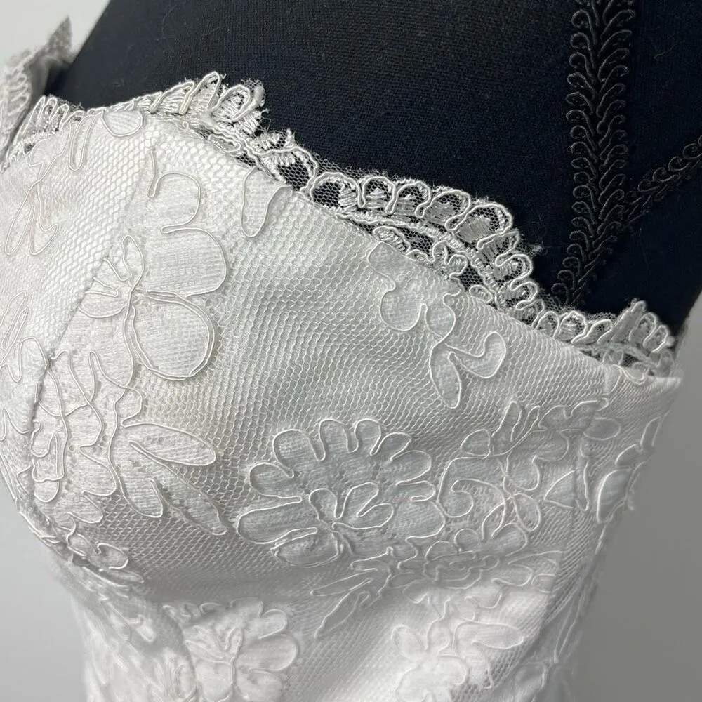 Strapless Mini Wedding Homecoming Prom Formal Dress Floral Lace No Label XS White - Image 7