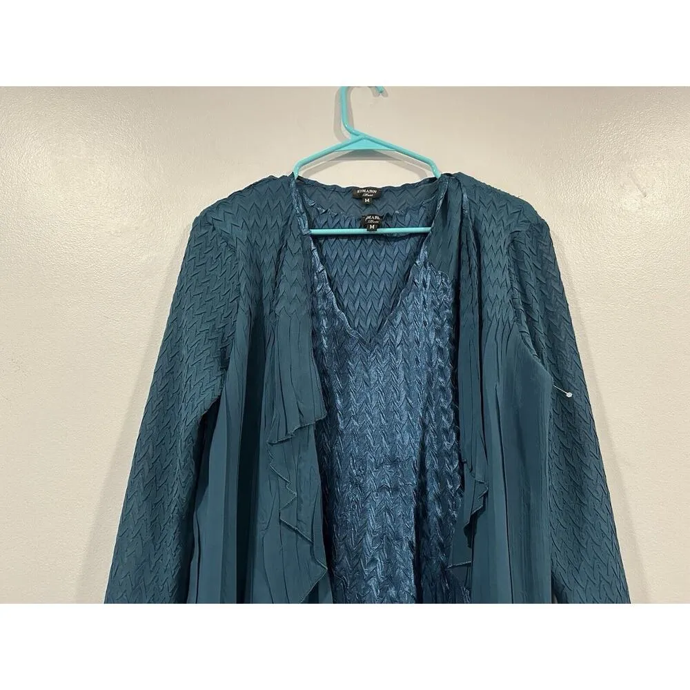 Komarov Ruffle Front Short Jacket Dress Mediterranea Set Medium M NWOT Blue - Image 2