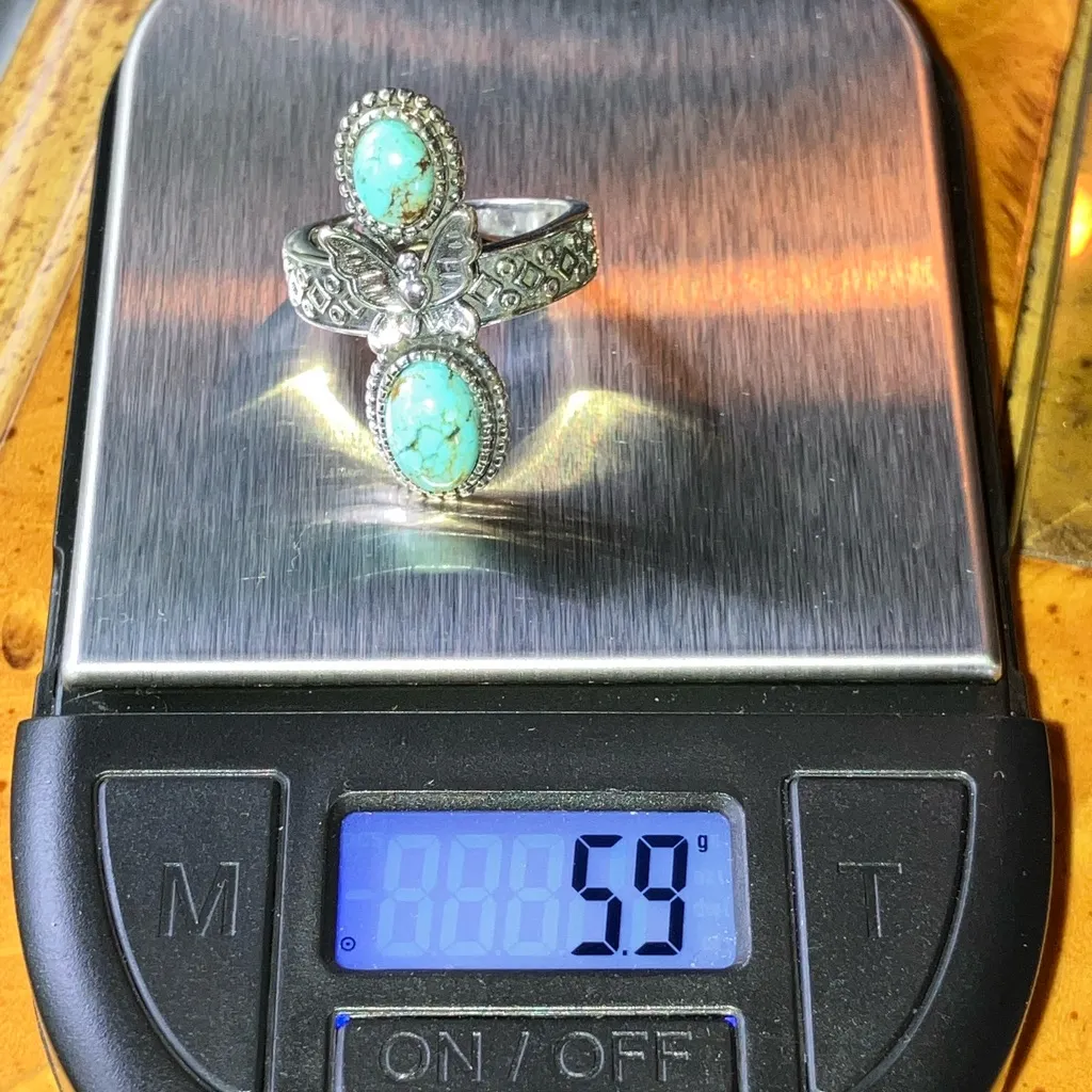 Natural Blue Moon Turquoise Sterling Silver Butterfly Ring Size 7 - Image 9