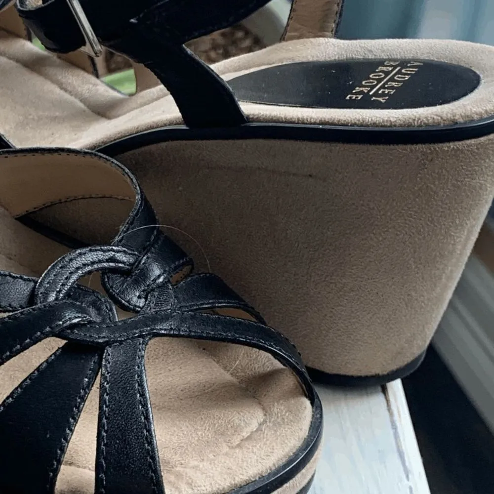 Aubrey Brooke Women's Perforated Ankle Strappy Wedge Sandals Black Size 8.5 - Image 9