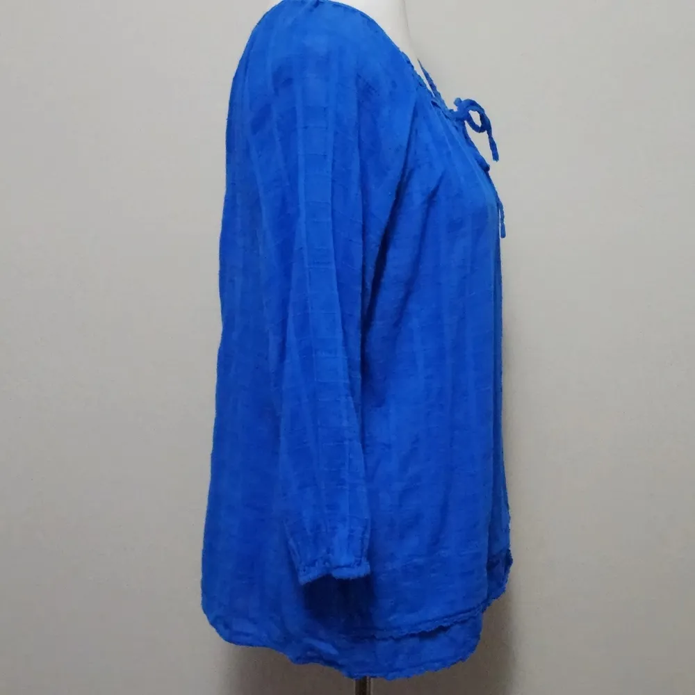 Anthropologie Hester & Orchard royal blue textured peasant blouse size large - Image 3