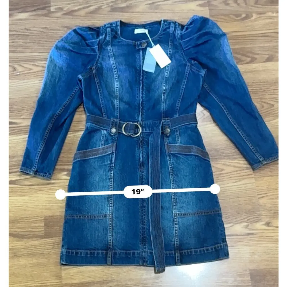 ULLA JOHNSON Cori Dress Dark Wash denim long puff sleeve romper size 4 - Image 6