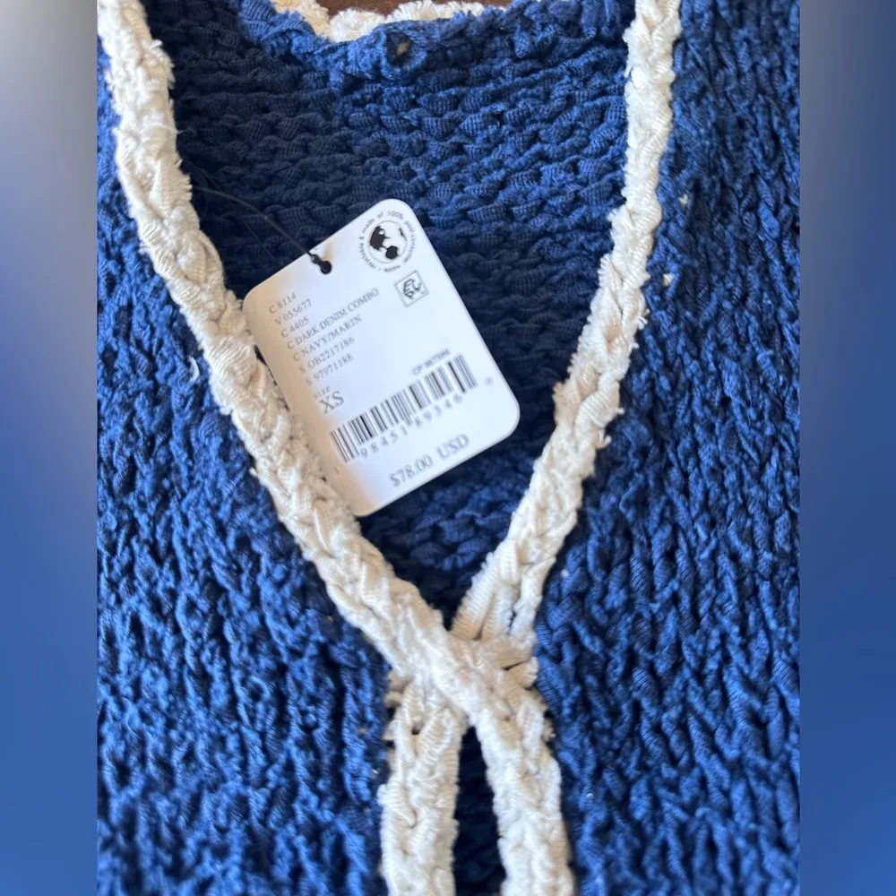 #131 NWT Free People Sicily Shell Sweater in Dark Denim Combo - Image 7