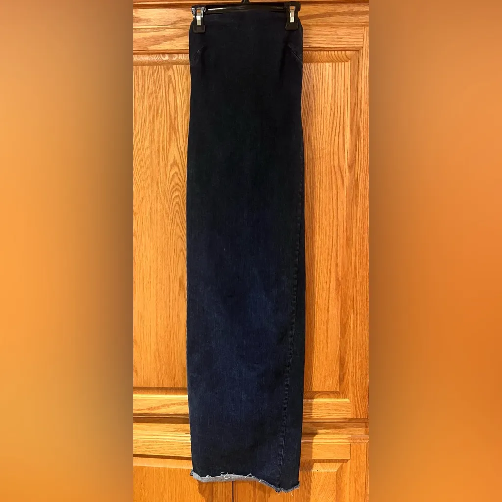 ZARA Dark Denim‎ Strapless Raw Hem Back Slit Bodycon Tube Midi Dress Size XS - Image 10