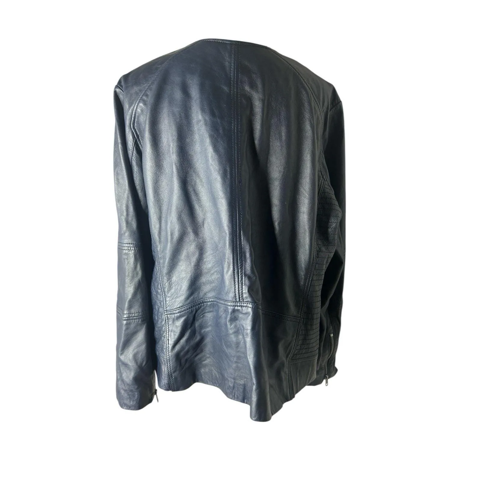 Black Rivet Womens Size 2x Blue Leather Moto Jacket Collarless Zip Closure - Image 4