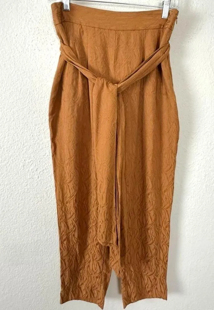 Anthropologie Tapered High Rise Balloon Pants 6 Burnt Orange Belted Bow Fall - Image 9