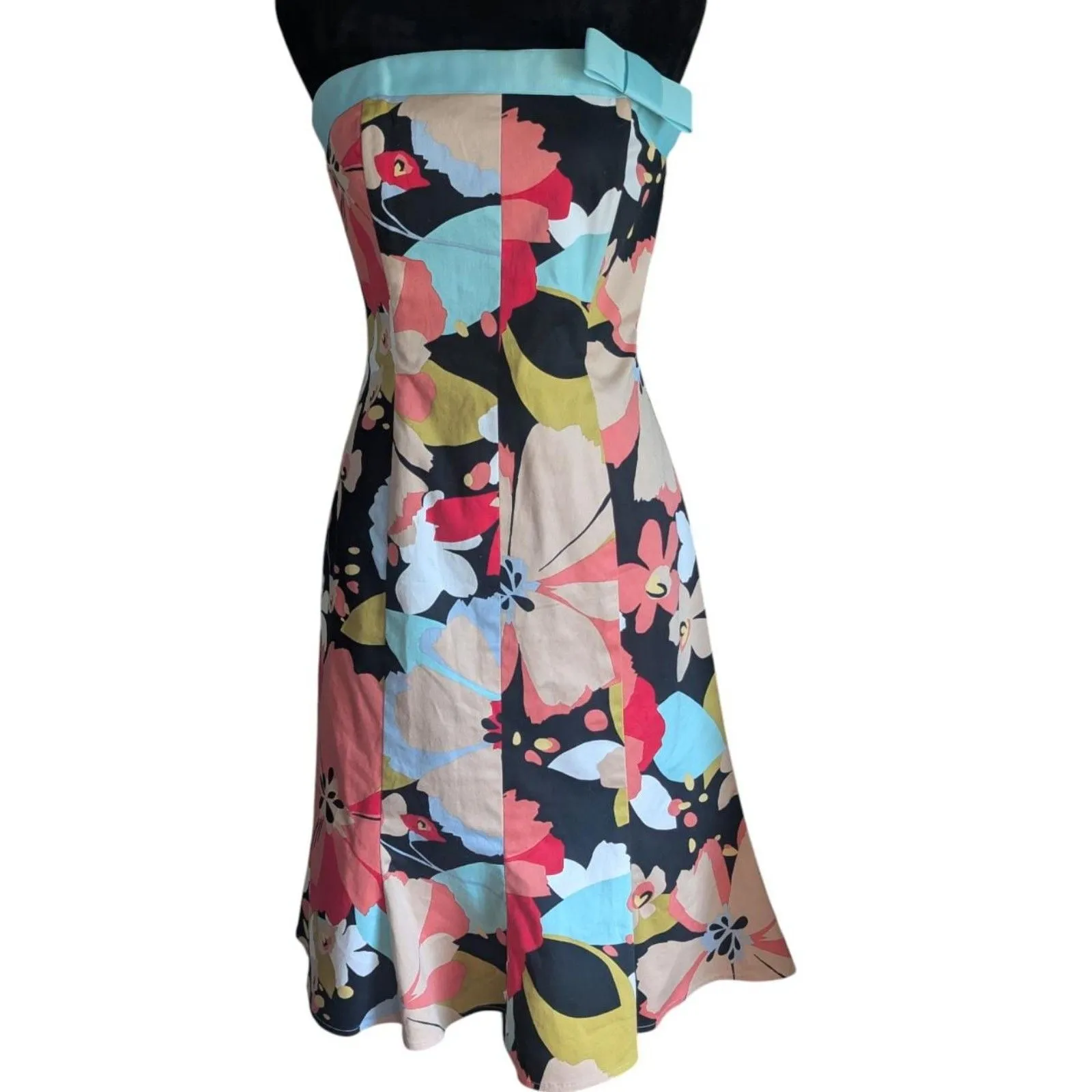 Vintage Harold's Floral Strapless Bow Midi Dress Modern Cottagecore Pop Art Brown Size 6 - Image 2