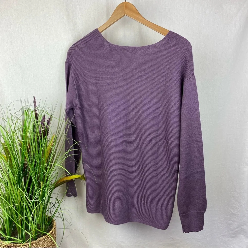 Anthropologie Ella Moss Purple Ribbed Soft V Neck Sweater M NEW - Image 3