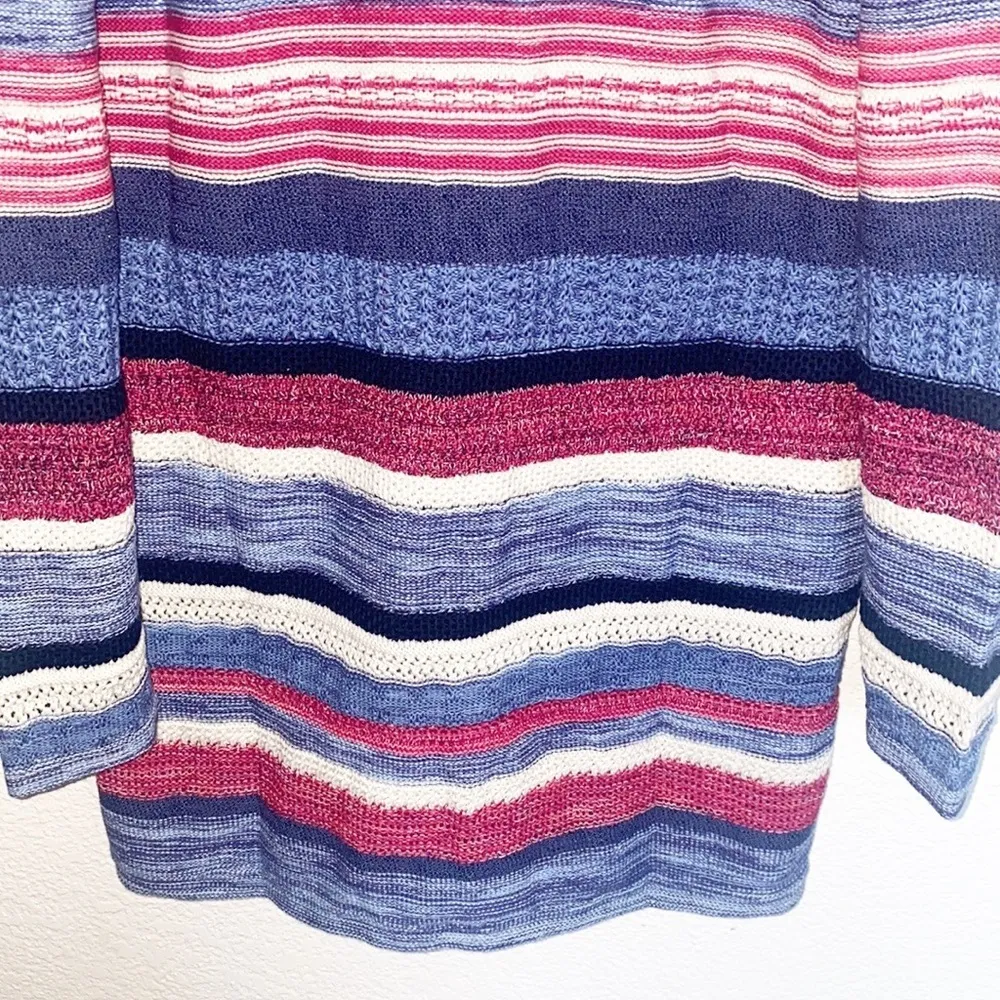 J. Jill Red Blue White Striped Knit Cotton Linen Blend Duster Button Cardigan - Image 13