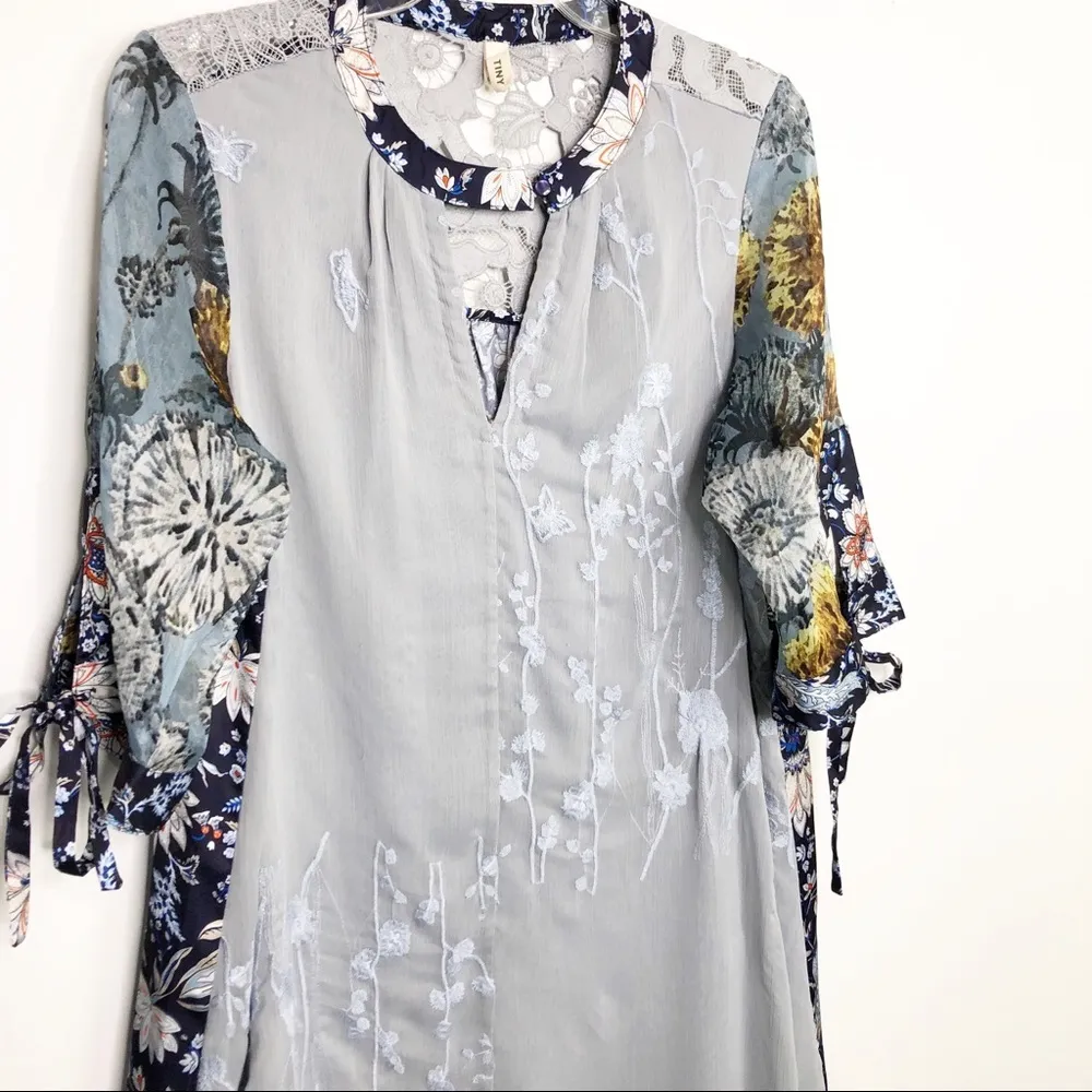 ANTHROPOLOGIE Tiny mixed fabric patterns embroidered BoHo dress - Image 4