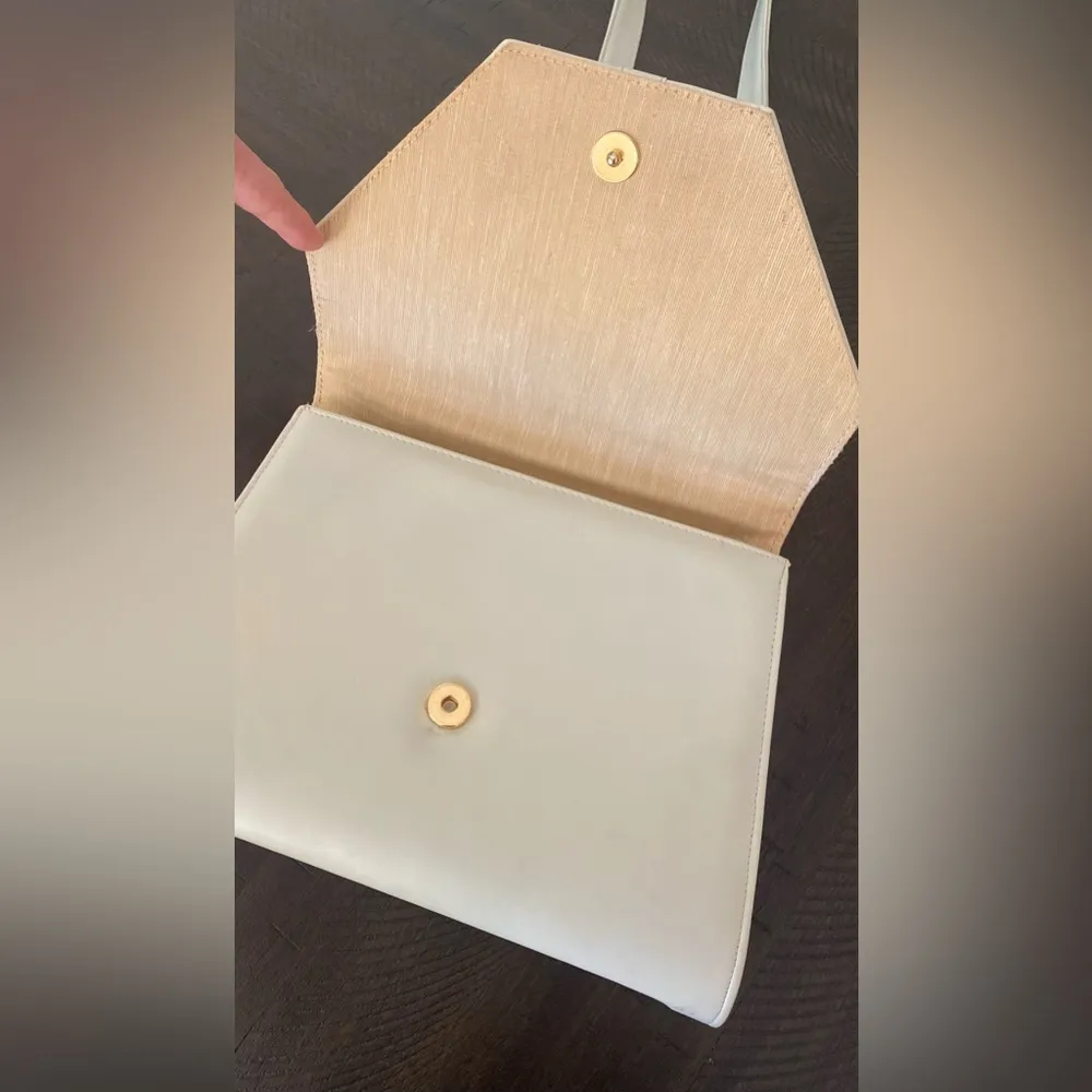 VTG 90s 80s Patent Leather Retro White Geometric Design Shoulder Purse - Image 6