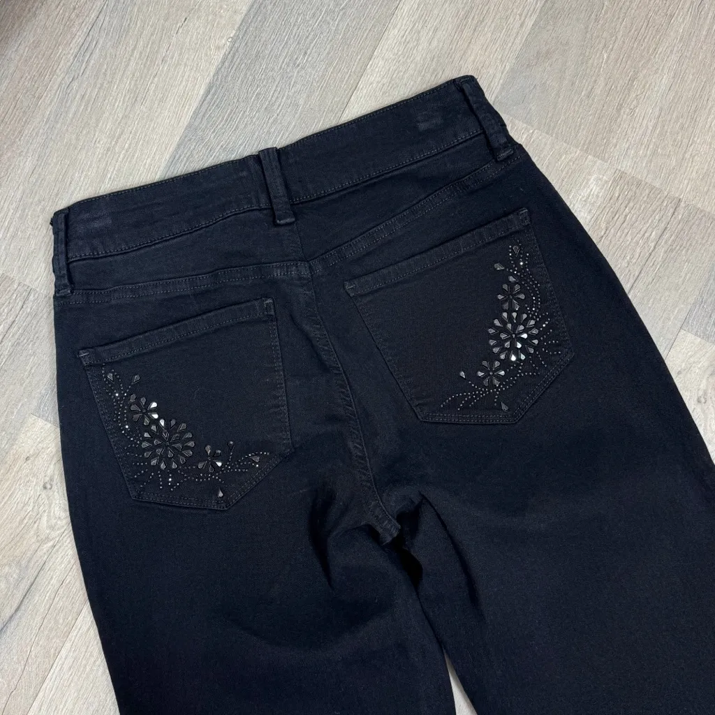 NYDJ Petite Rhinestone Pocket Straight Leg Slimming Jeans Black 2P - Image 6