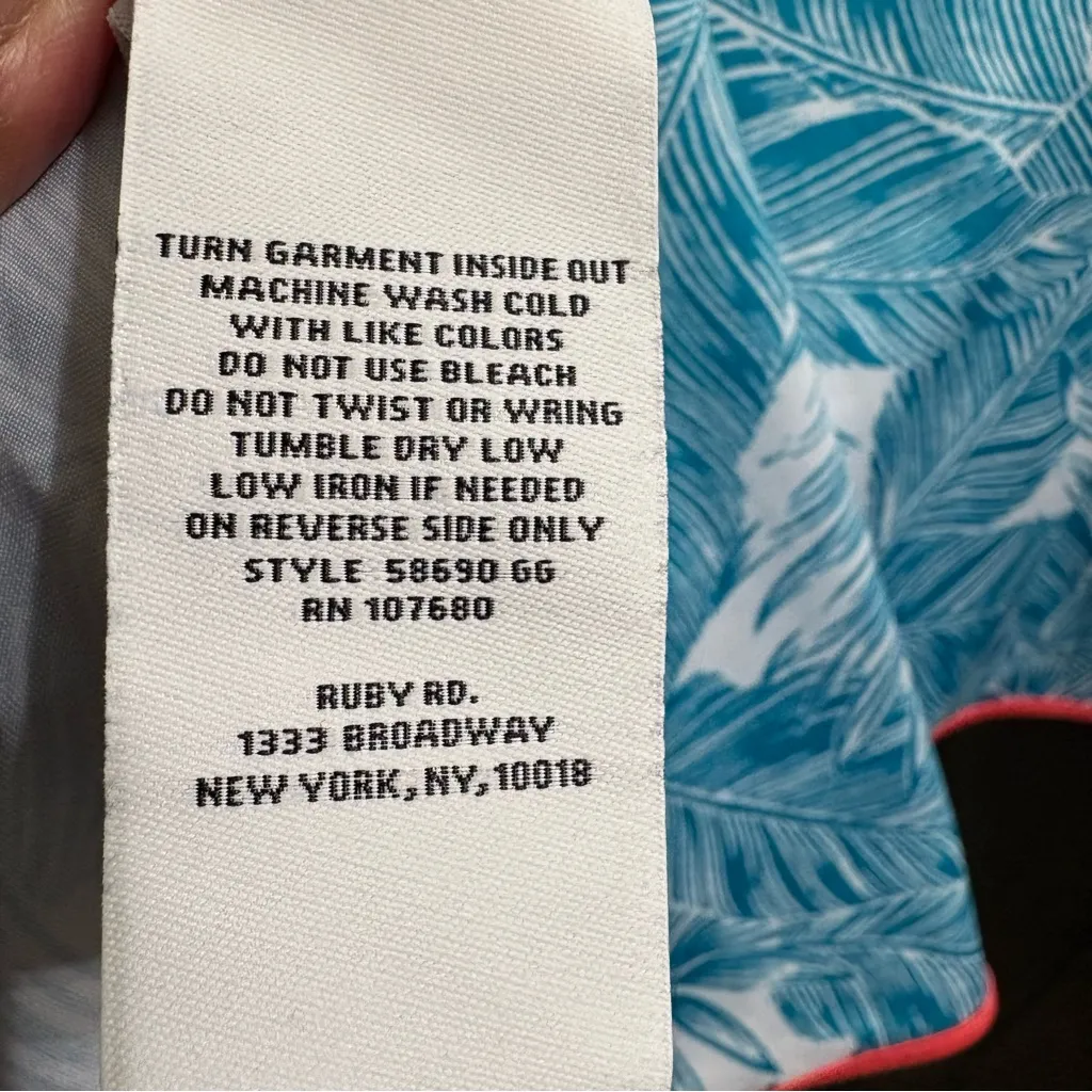 Ruby Rd. Blue Leaf Print 3X Women's Tunic Orange Piping Tropical Resort - Image 5