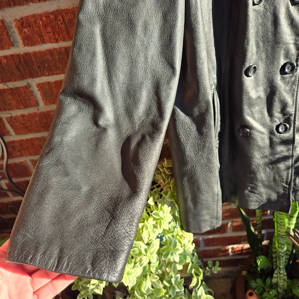 Jacqueline Ferrar Genuine Leather Women Black Double Breasted Jacket Size XL - Image 2