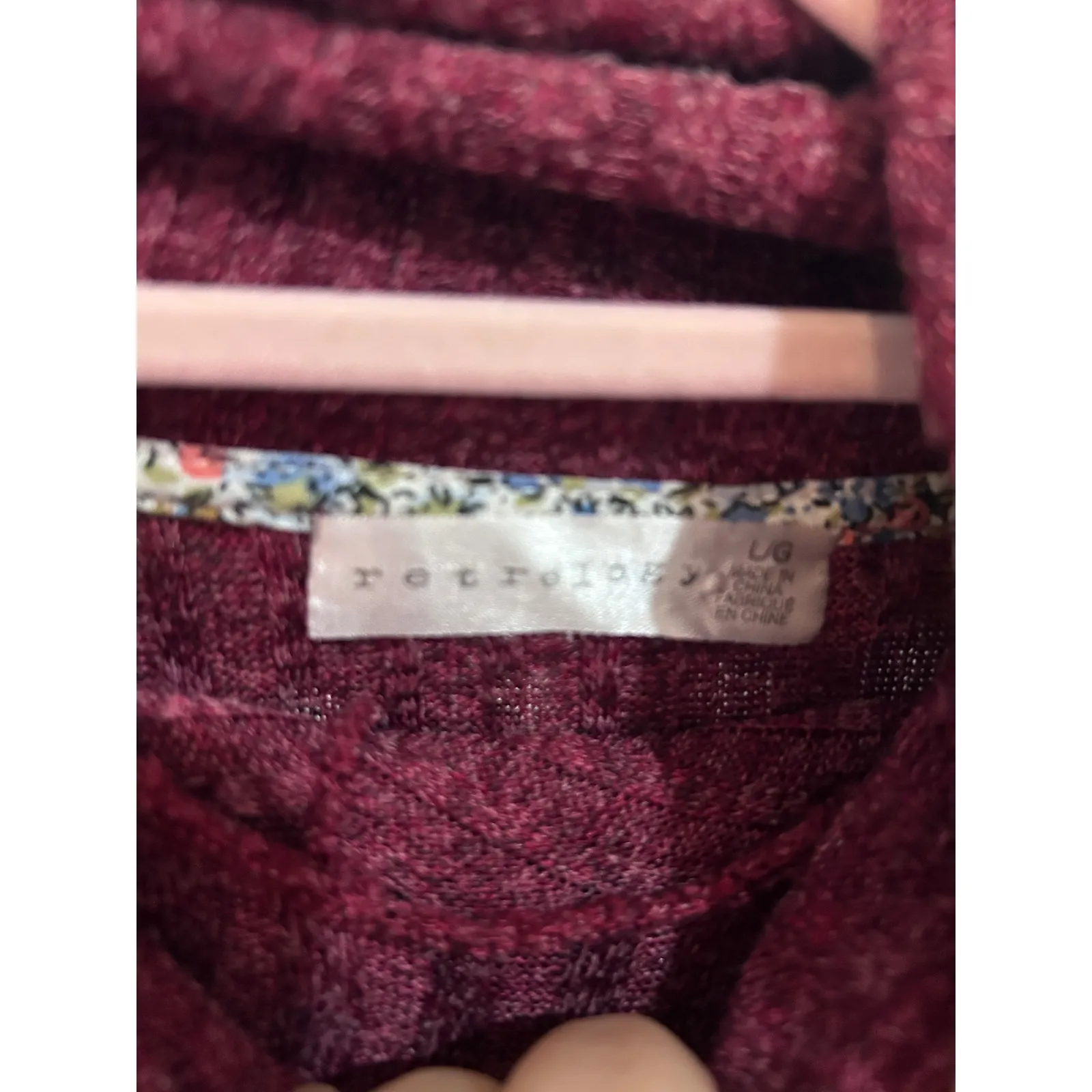 Retrogy Women's Burgundy Ribbed Turtleneck Long Sleeve Sweater‎ Top Size L Red Size L - Image 2