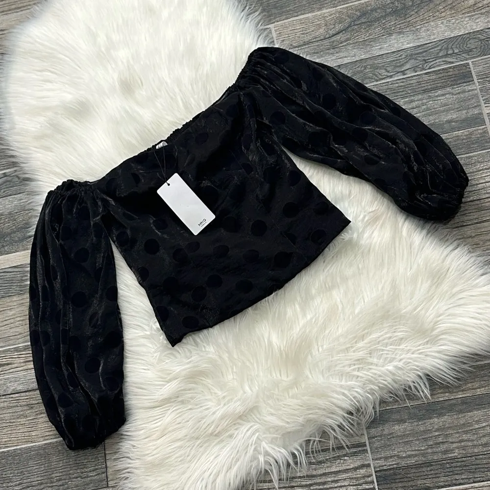 NWT MNG Mango Off The Shoulder Puff Sleeve Polka Dot Blouse - Image 8