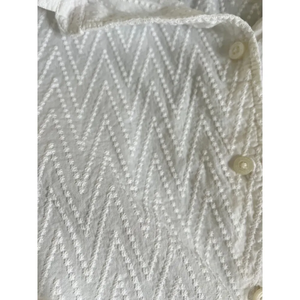 Tommy Hilfiger White Button Down Top Chevron Texture Long Sleeve XL - Image 5