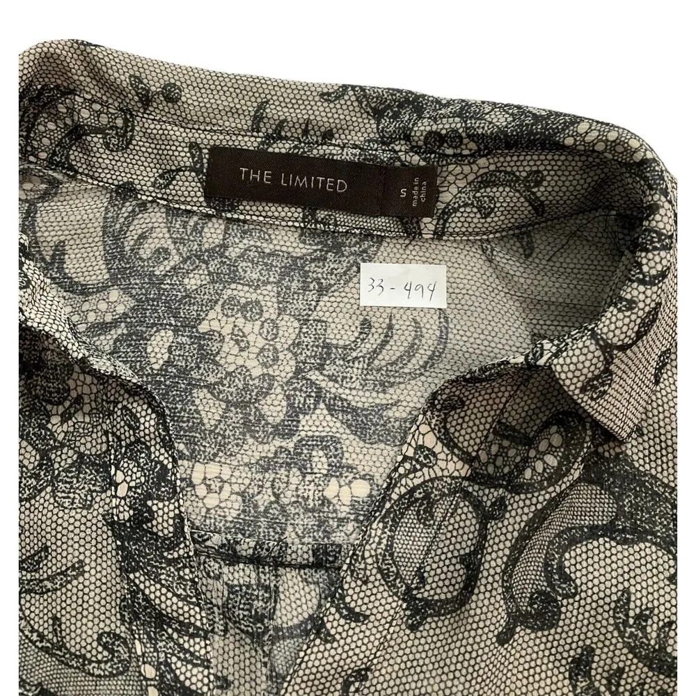 The Limited Women Size Small Button Up Shirt Collared Black Cream Sheer (33-494) - Image 3