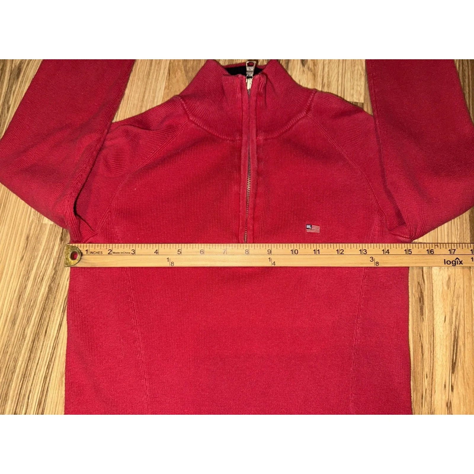 Polo Jeans Co Ralph Lauren Y2K Women's M Medium Quarter 1/4 Zip Red Sweater - Image 10