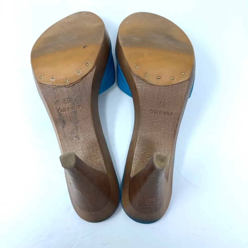 YVES SAINT LAURENT turquoise leather heel slides, made in Spain, size 39 - Image 12
