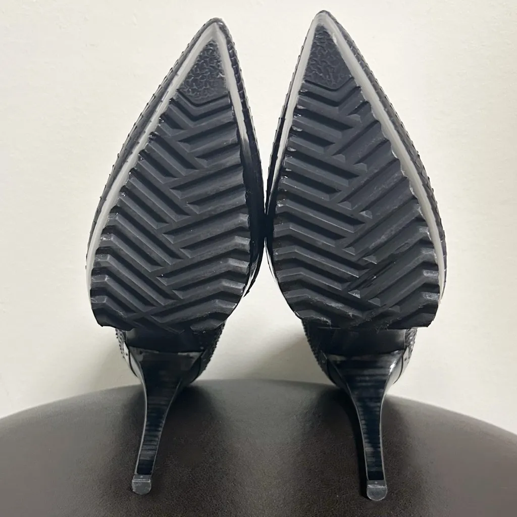 Burberry Black Gray Python Leather Platform Stiletto Heel Back Zip Booties 40 - Image 10