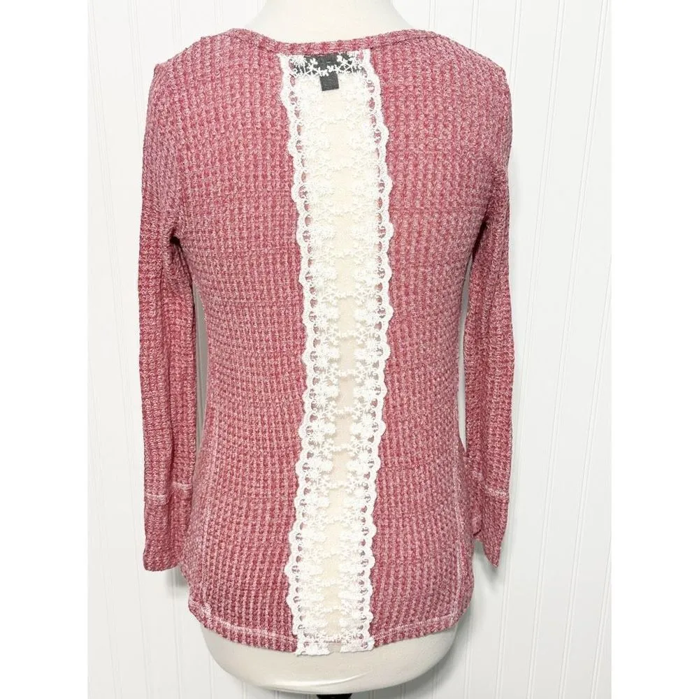Almost Famous Knit Scoop Neck Long Sleeve Top Heather Reddish Pink Size Medium‎ - Image 8