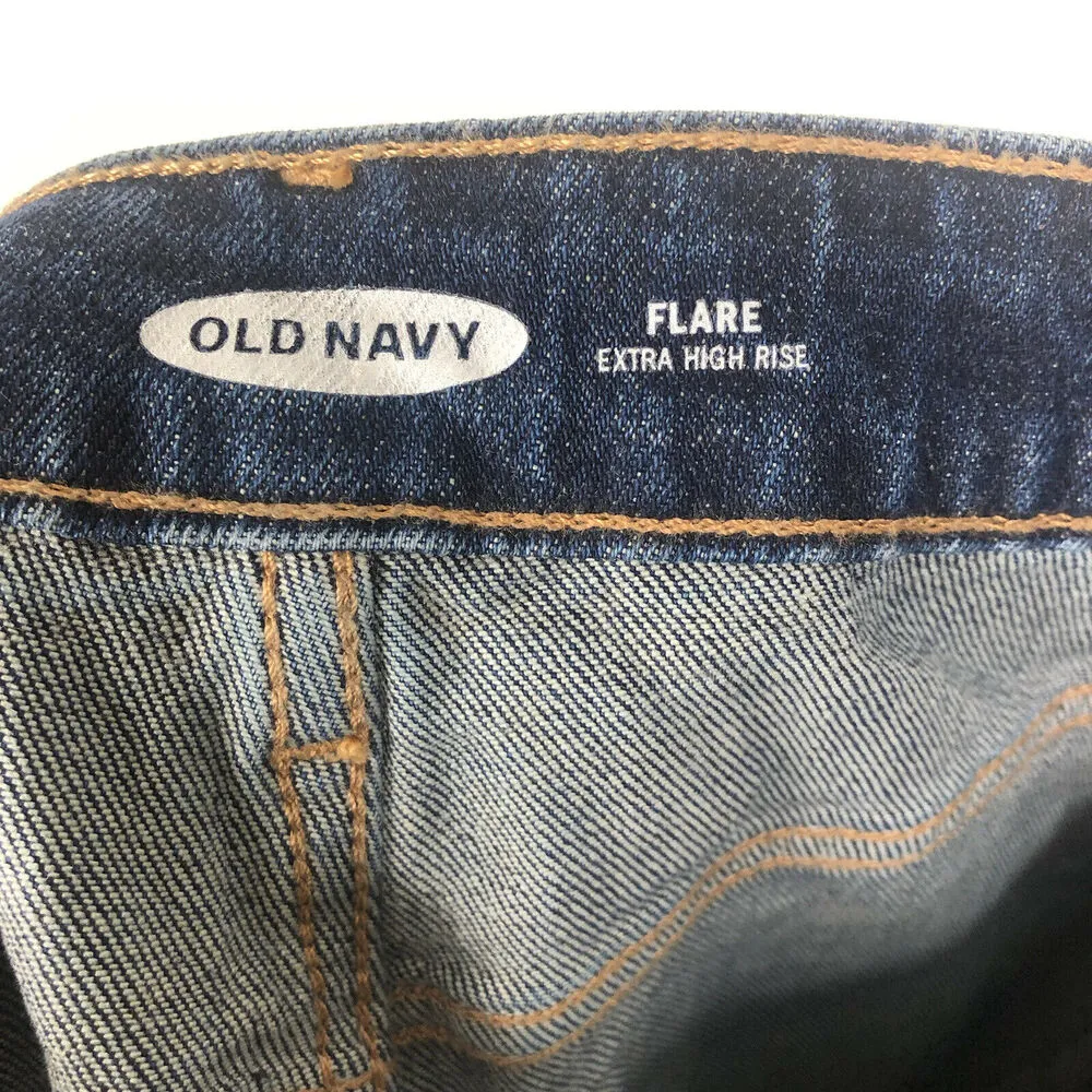 NEW Old Navy Extra High Rise Button Fly Flare Blue Jeans Womens Size 4 - Image 5