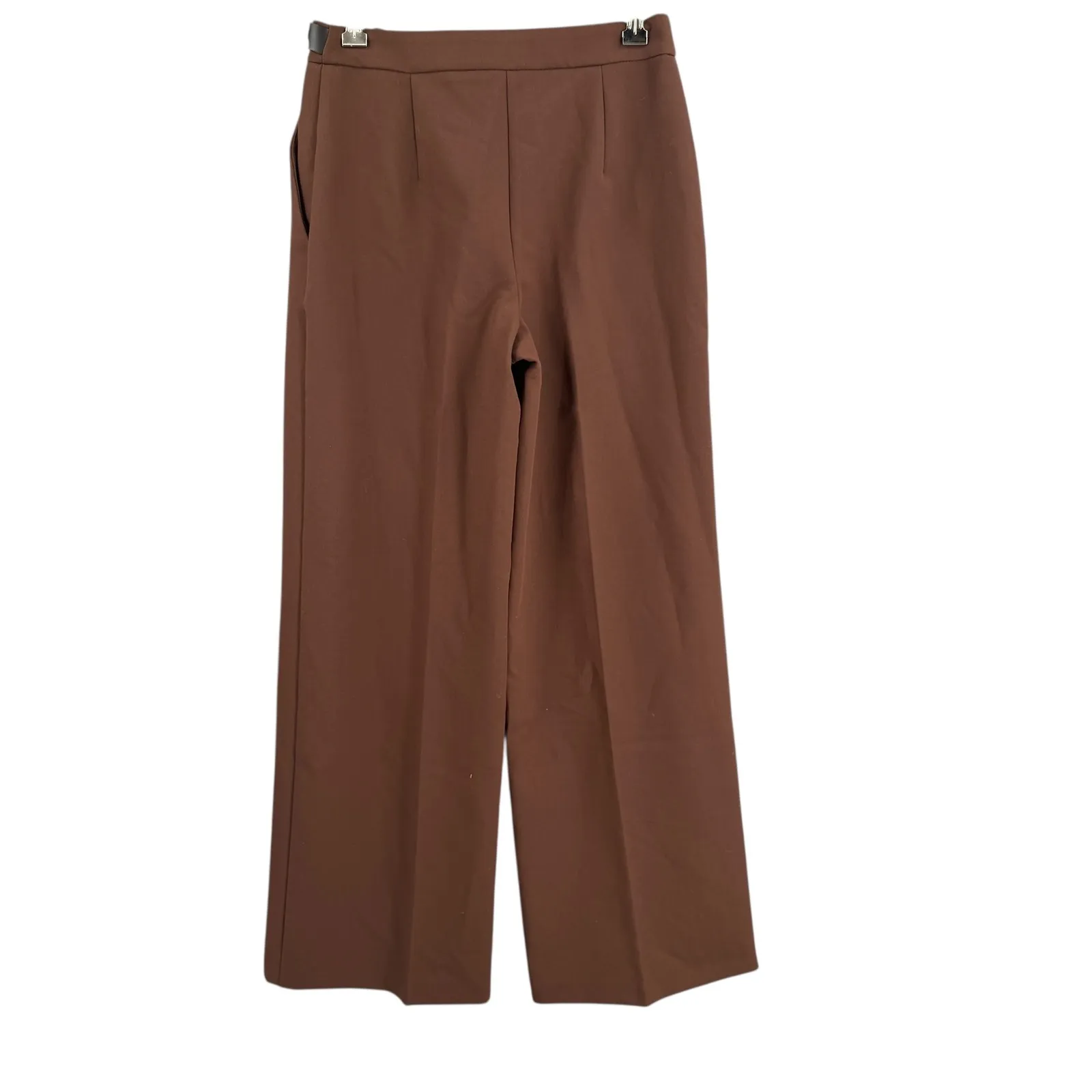 MNG Mango Brown Wide Leg Dress Pants Size 2 Belted High Rise Work Trousers - Image 3