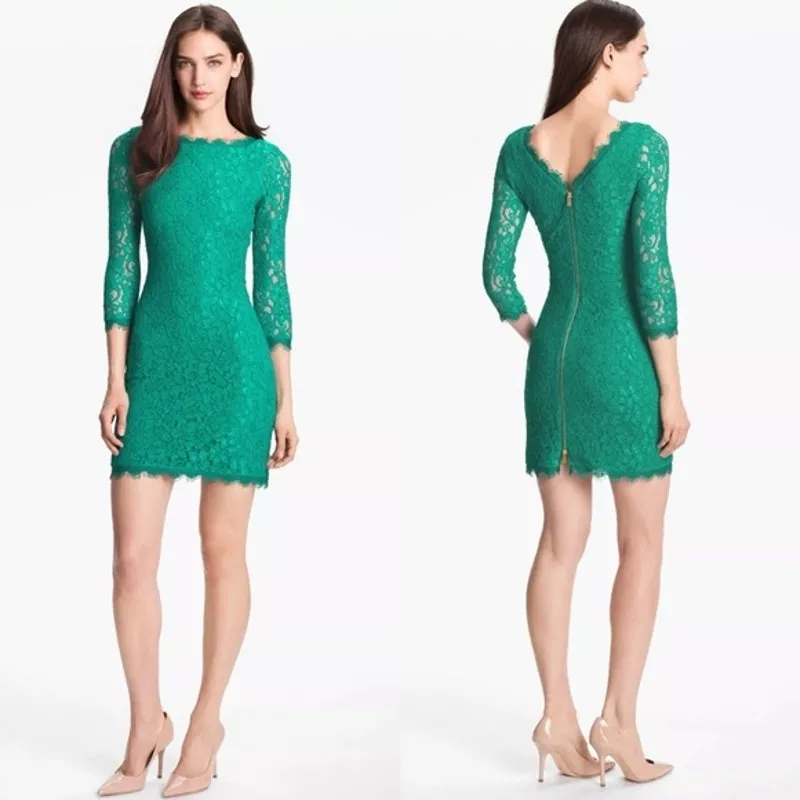 DIANE VON FURSTENBERG Zarita Dress Green Lace Size 10 Mini Sheath Cocktail - Image 3