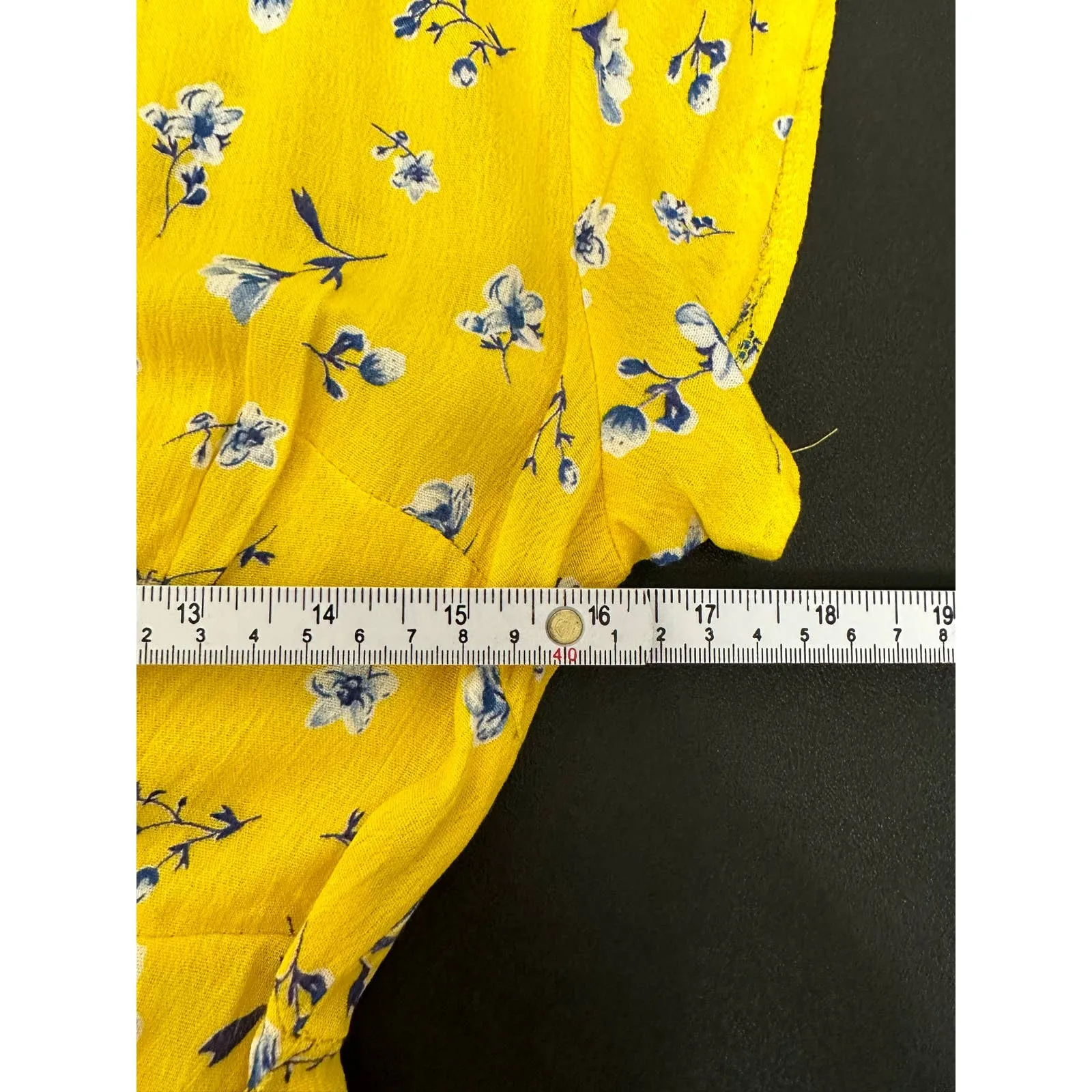 Yellow‎ Floral Faux Wrap Short Sleeve Mini Dress Womens Size Small Yellow - Image 7