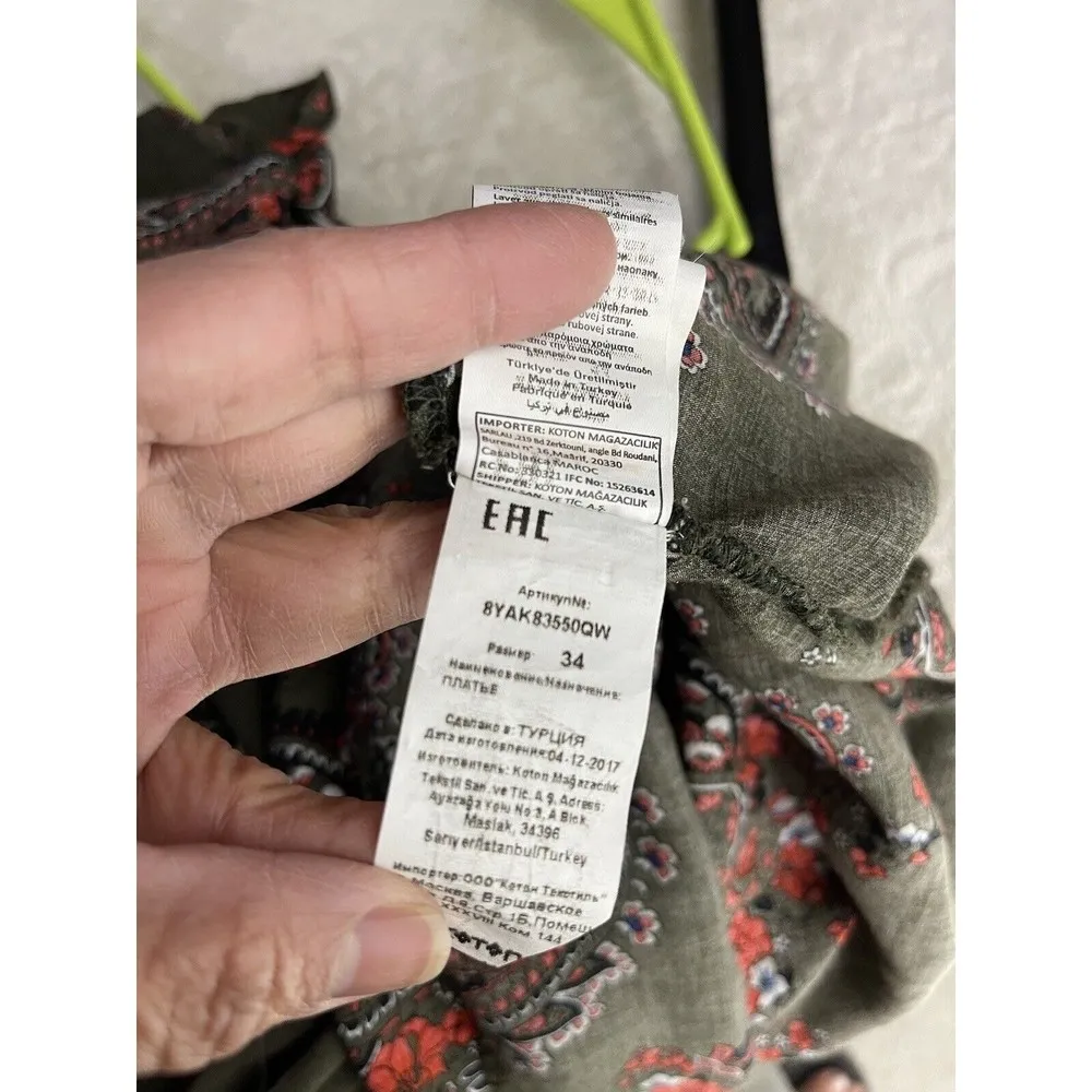 Koton Casual Women's Maxi Dress Cold Shoulder Size 34 (EU) Floral Olive Green - Image 3